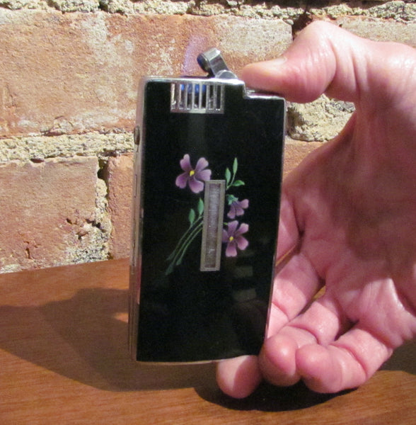 Ronson Pocket Pal Case Lighter Ladies Violet Floral Vintage Working Cigarette Case