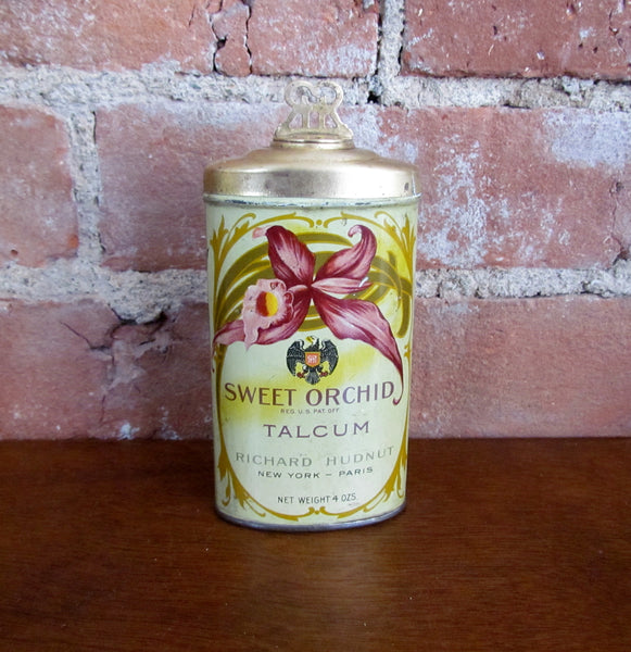 1920s Sweet Orchid Talcum Powder Tin Richard Hudnut Rare