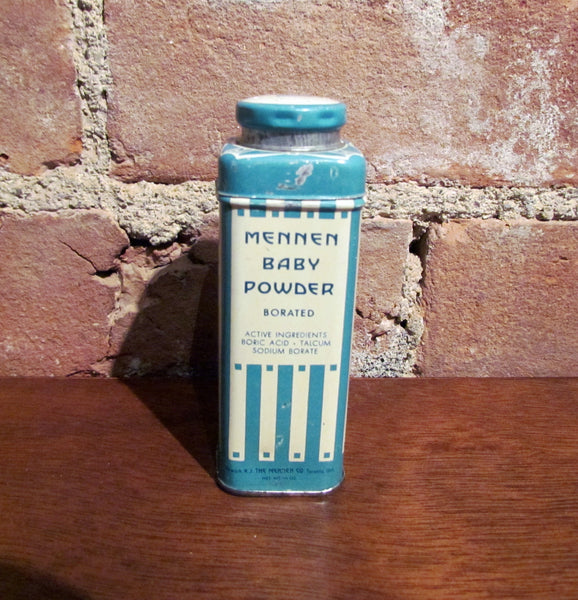 Mennen Baby Powder Tin Vintage 1930's Lithograph Talcum Can Full