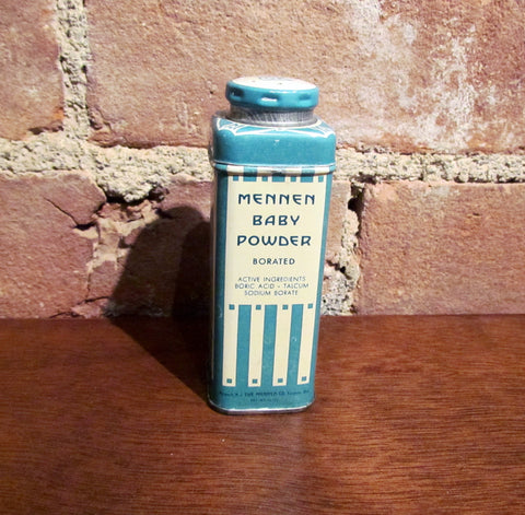 Mennen Baby Powder Tin Vintage 1930's Lithograph Talcum Can Full