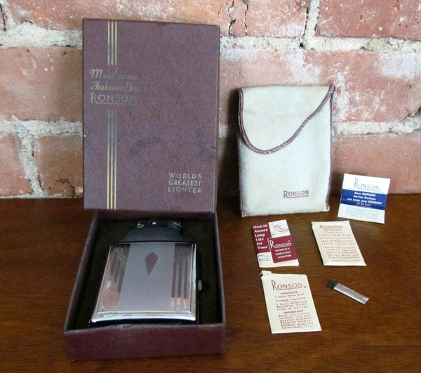 Ronson Master Case Lighter Silver Cigarette Case Working Original Pouch & Box