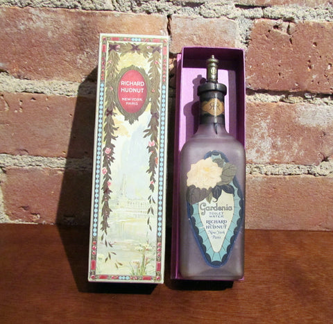 Antique Perfume Bottle Richard Hudnut Gardenia Frosted Glass Bottle In Original Box