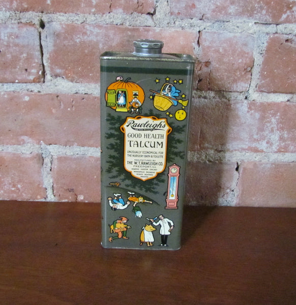 Vintage Rawleigh's Nursery Rhyme Talcum Powder Tin With Powder