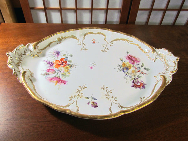 Antique KPM Dresden Floral Porcelain Dresser Tray, Serving Plate Berlin Imperial Orb Mark