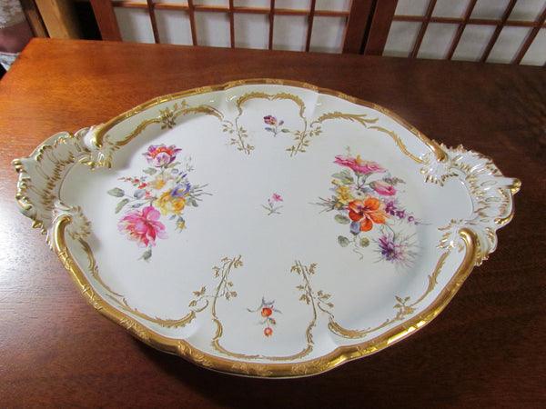 Antique KPM Dresden Floral Porcelain Dresser Tray, Serving Plate Berlin Imperial Orb Mark