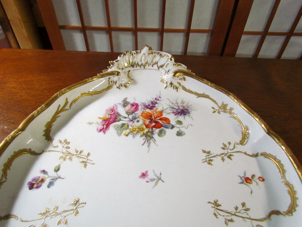 Antique KPM Dresden Floral Porcelain Dresser Tray, Serving Plate Berlin Imperial Orb Mark