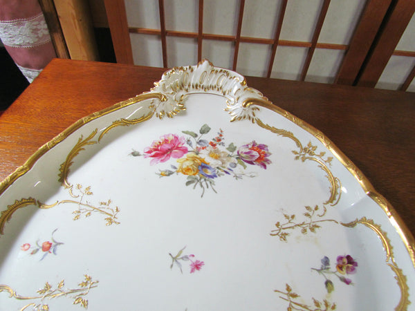 Antique KPM Dresden Floral Porcelain Dresser Tray, Serving Plate Berlin Imperial Orb Mark