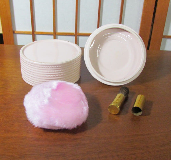 Pink Elephant Powder Box Ceramic Powder Jar With Powder Puff & Brush 1930s