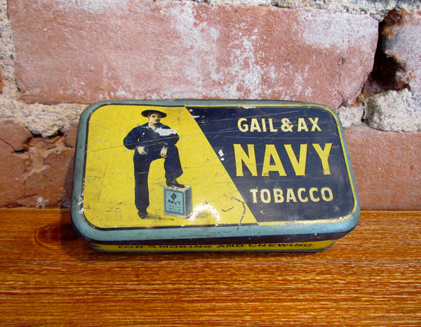 Gail & Ax Navy Tobacco Tin Antique Advertising Metal Box