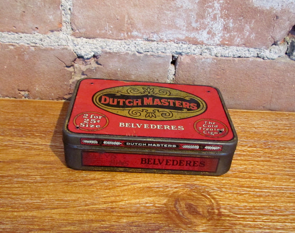 Dutch Masters Belvederes Cigar Tin Antique Advertising Metal Box & Puzzle