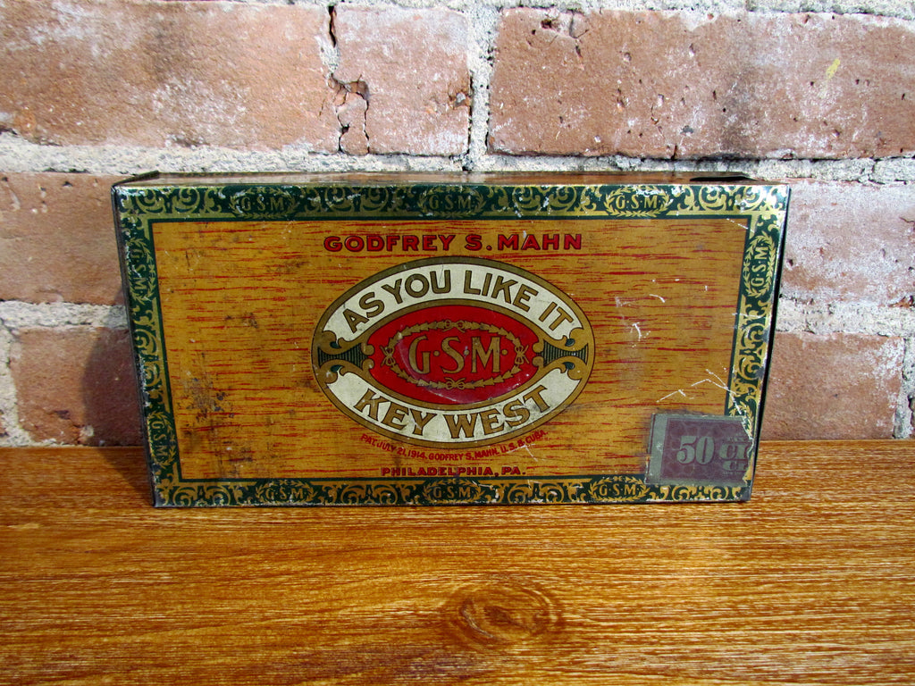 Rare Godfrey S. Mahn Cigar Tin Key West Metal Box Antique Advertising