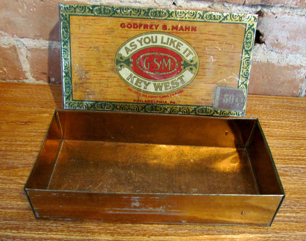 Rare Godfrey S. Mahn Cigar Tin Key West Metal Box Antique Advertising