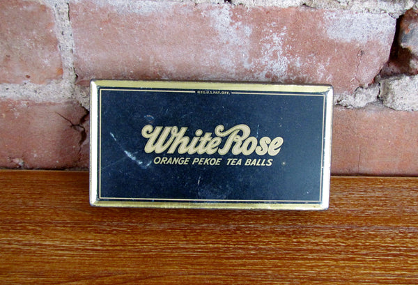 White Rose Tea Balls Tin Antique 1930's Advertising Metal Box