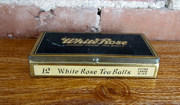 White Rose Tea Balls Tin Antique 1930's Advertising Metal Box