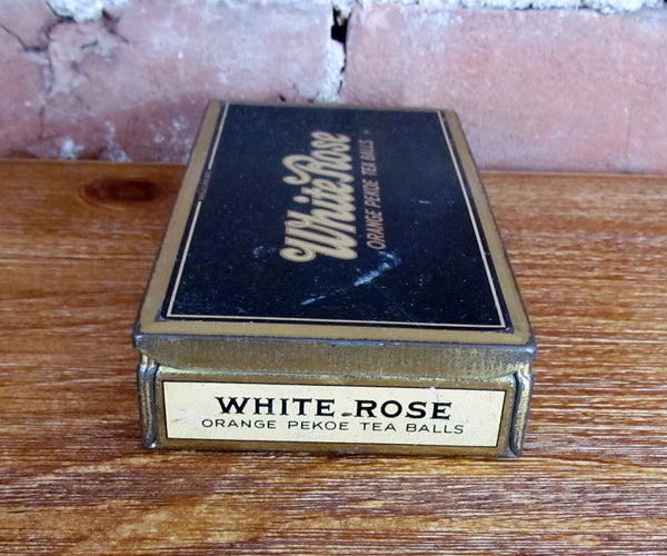 White Rose Tea Balls Tin Antique 1930's Advertising Metal Box