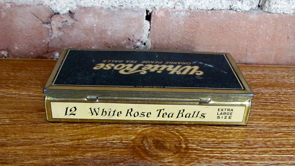 White Rose Tea Balls Tin Antique 1930's Advertising Metal Box