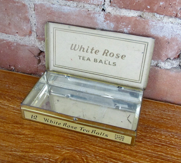 White Rose Tea Balls Tin Antique 1930's Advertising Metal Box