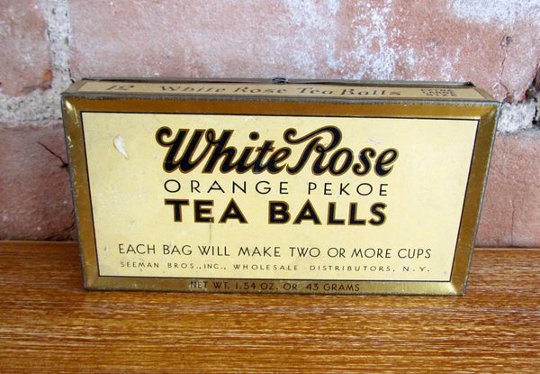 White Rose Tea Balls Tin Antique 1930's Advertising Metal Box