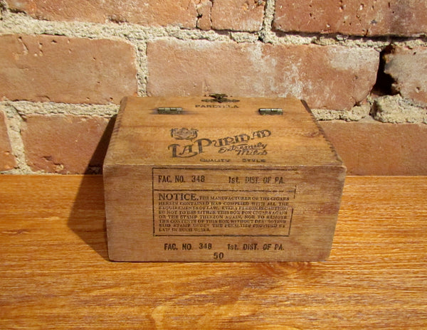 Antique La Puridad Cigar Box Rare Dovetail Wooden Advertising