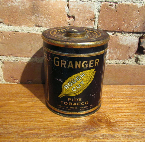 granger rough cut pipe tobacco tin 1970s Blue Lidded Can ONLY Advertising Empty Granger Rough Cut Tobacco Tin