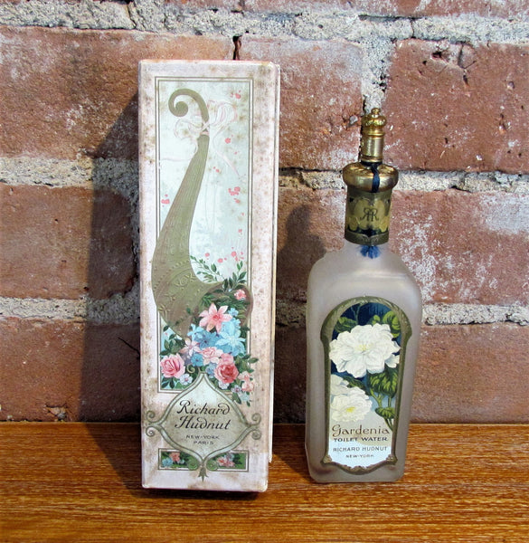 Richard Hudnut Gardenia Toilet Water Frosted Glass Perfume Bottle In Original Box