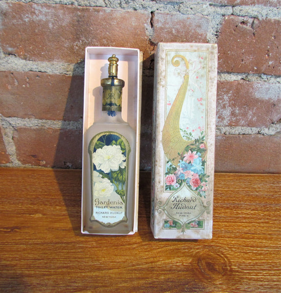 Richard Hudnut Gardenia Toilet Water Frosted Glass Perfume Bottle In Original Box