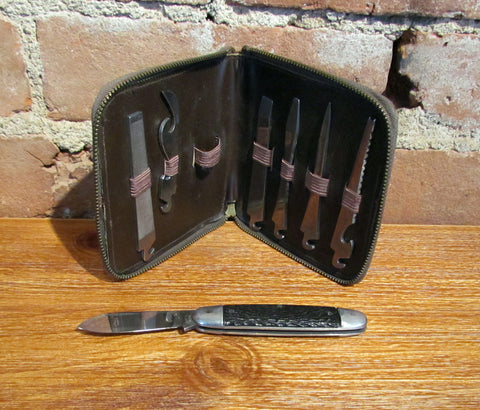 Rare Genuine Alligator Leather Men's Travel Tool Kit w/Pocket Knife