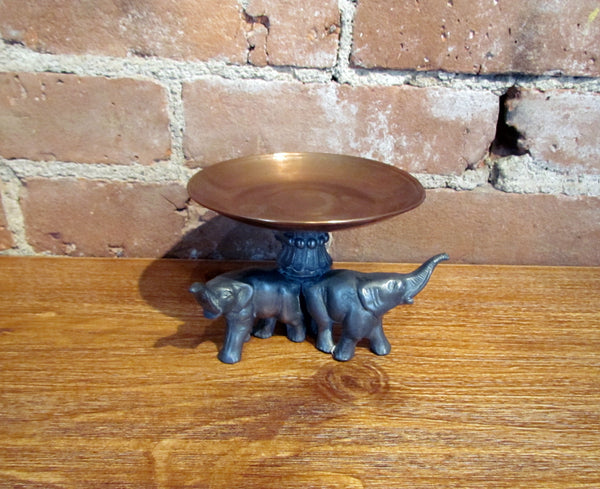 Vintage Pewter & Copper Elephant Candle Holder/Condiment Dish