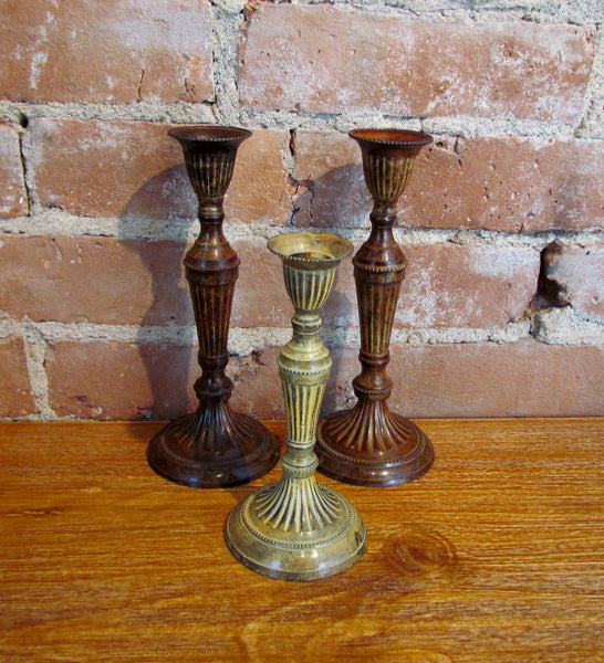 Traditional Brass Candle Stick Holders 3 Painted Antique Finish