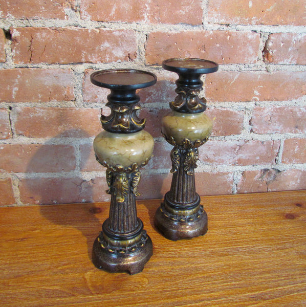 Antique Pillar Style Candleholders Unique Pair