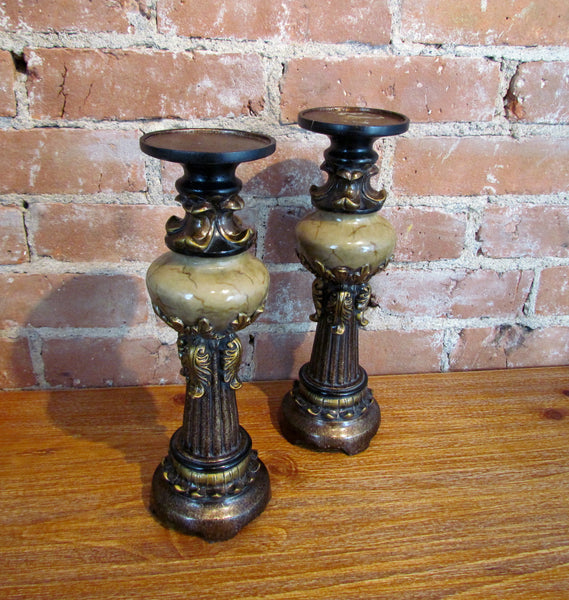 Antique Pillar Style Candleholders Unique Pair