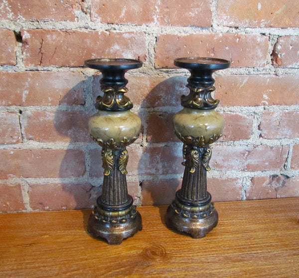 Antique Pillar Style Candleholders Unique Pair