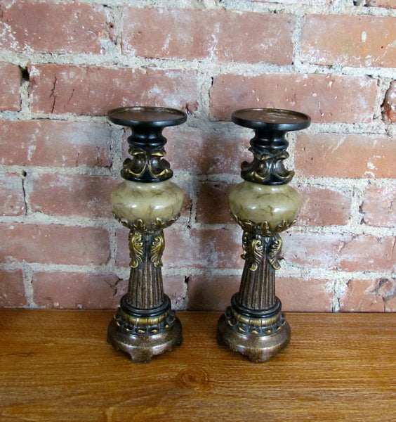 Antique Pillar Style Candleholders Unique Pair