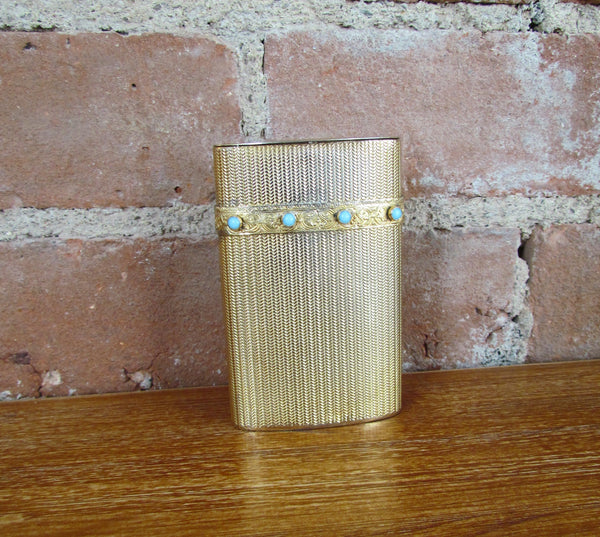 Italian Gold Calling Card Case Antique Purse w/Turquoise Stones