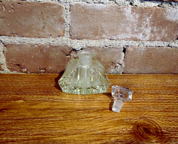 Antique Czechoslovakia Cut Crystal Perfume Bottle Light Yellow