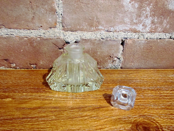 Antique Czechoslovakia Cut Crystal Perfume Bottle Light Yellow