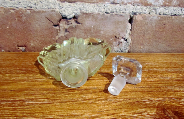 Antique Czechoslovakia Cut Crystal Perfume Bottle Light Yellow