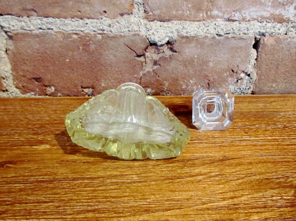 Antique Czechoslovakia Cut Crystal Perfume Bottle Light Yellow