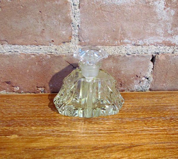 Antique Czechoslovakia Cut Crystal Perfume Bottle Light Yellow