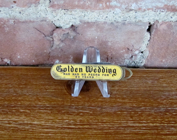 Antique Golden Wedding Pocket Knife Whisky Advertising Push Pull
