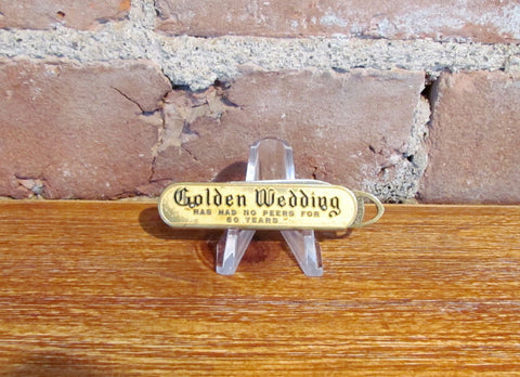 Antique Golden Wedding Pocket Knife Whisky Advertising Push Pull