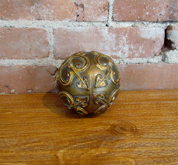 Bronze Antique Style Decorative Ball, Orb, Sphere w/Gold Accents