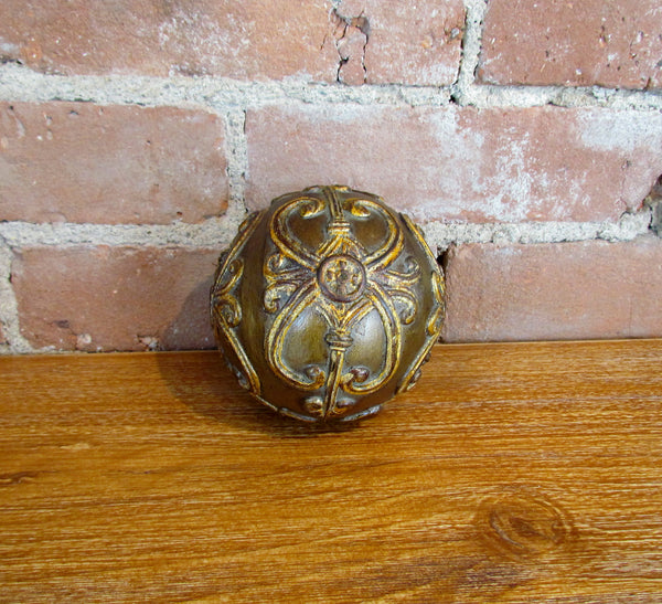 Bronze Antique Style Decorative Ball, Orb, Sphere w/Gold Accents
