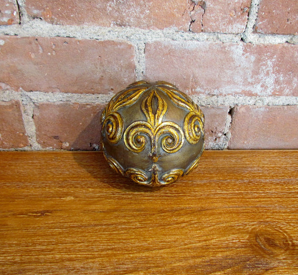Bronze Fleur De Lis Decorative Ball, Orb, Sphere w/Gold Accents