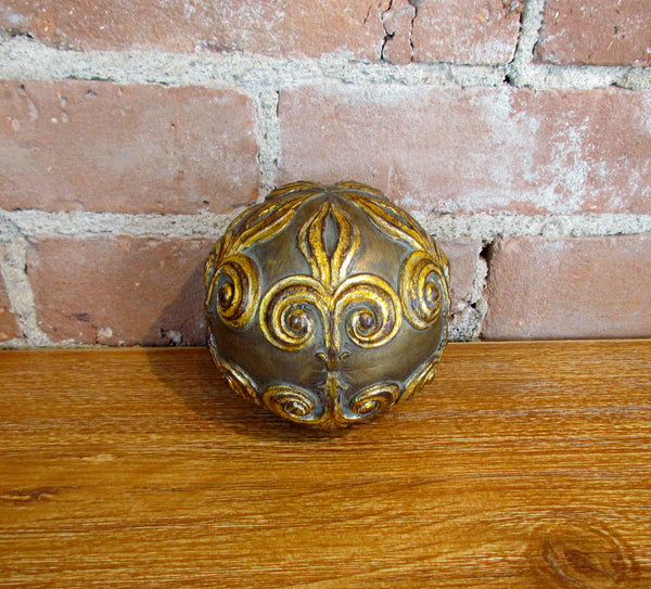 Bronze Fleur De Lis Decorative Ball, Orb, Sphere w/Gold Accents