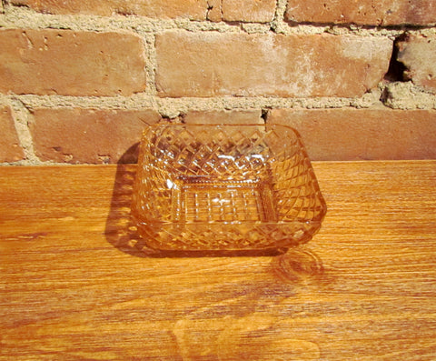 Pink Depression Glass Square Bowl Candy Dish Berry Dish Crosshatch Pattern