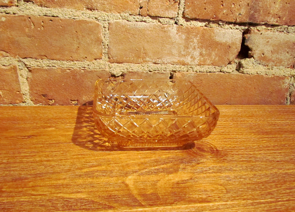 Pink Depression Glass Square Bowl Candy Dish Berry Dish Crosshatch Pattern