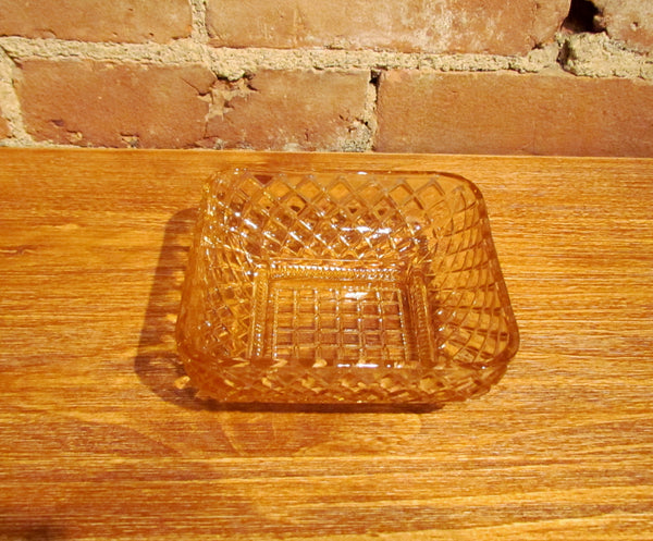 Pink Depression Glass Square Bowl Candy Dish Berry Dish Crosshatch Pattern