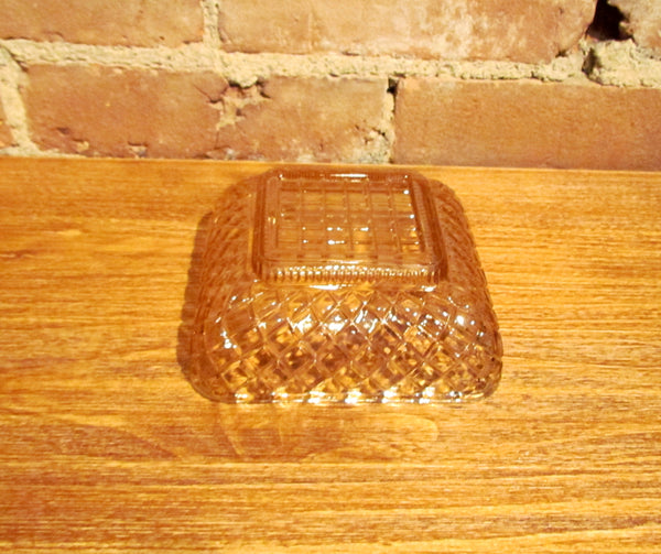 Pink Depression Glass Square Bowl Candy Dish Berry Dish Crosshatch Pattern
