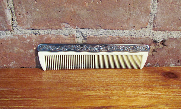 Silver Plated Vanity Set Vintage Dresser Brush Mirror & Comb